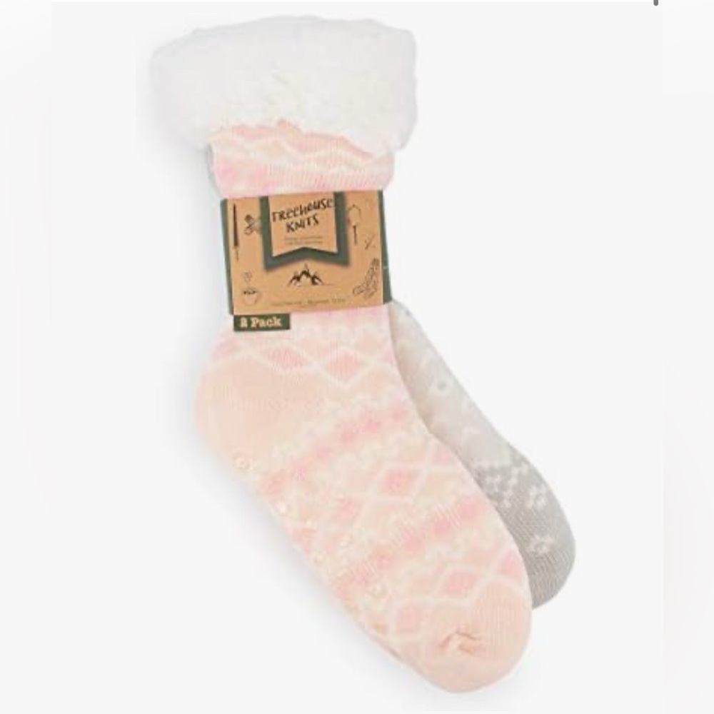 Treehouse knit Sherpa Lounge Socks pink and peach color 1 pair NWT